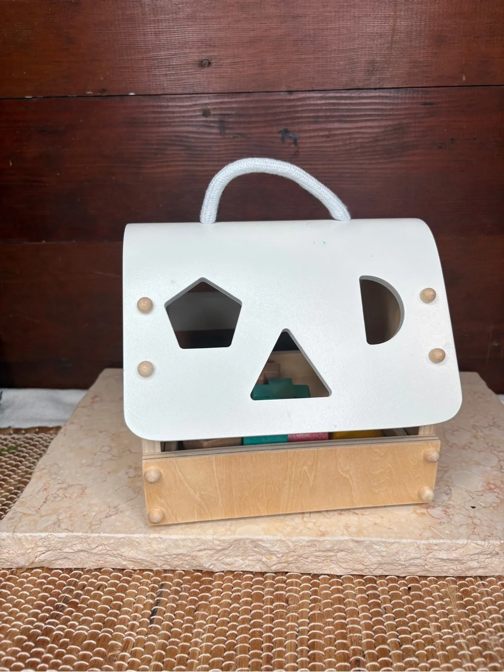 Janod Wood Sorting Shapes Barn House Clock Learning Toy